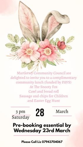 Easter Community Lunch - 28th March, 3pm at The Snooty Fox 